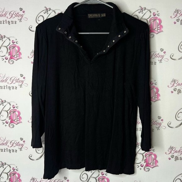 Picadilly Fashion Tops - Picadilly Fashion long sleeve Black Button Down Shirt collared